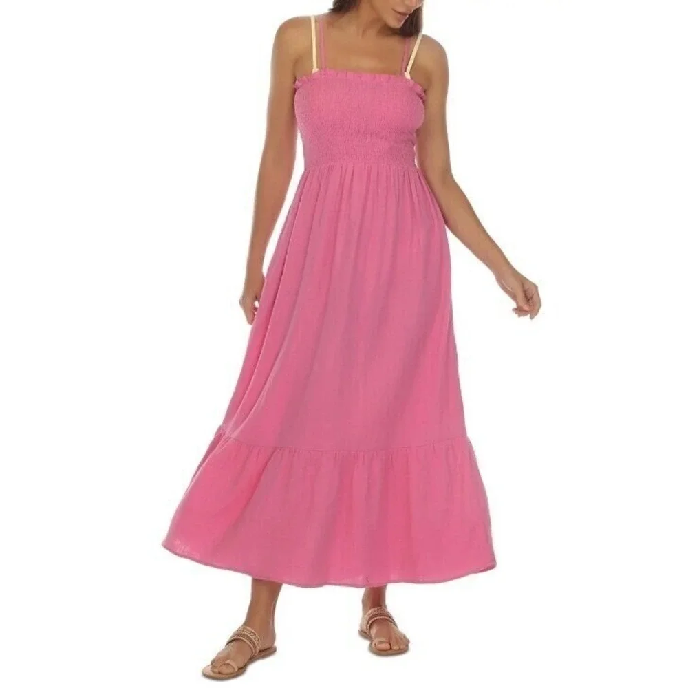 RAVIYA CoverUp Womens Size 3X Pink Maxi Dress Smocked Sundress Sleeveless Summer